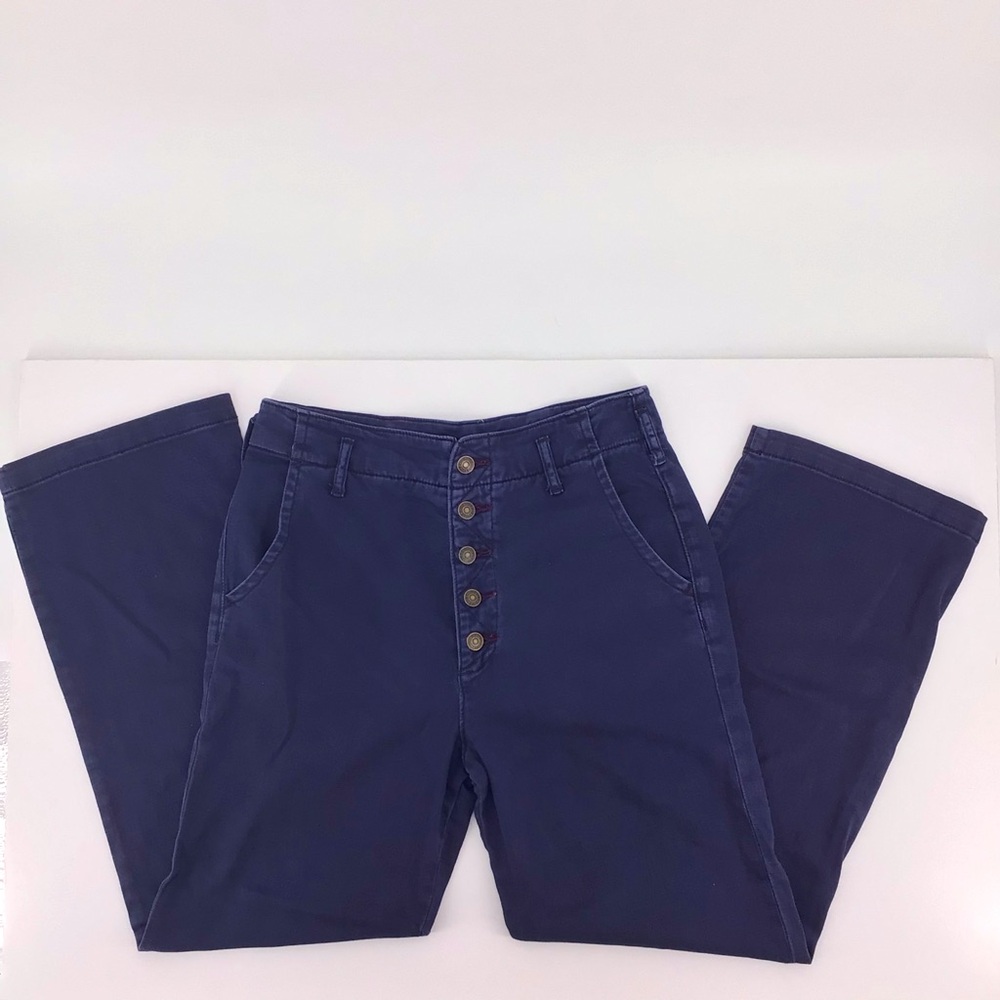 Pilcro The Letterpress Wide Leg Blue Pants Exposed Buttons Size 26